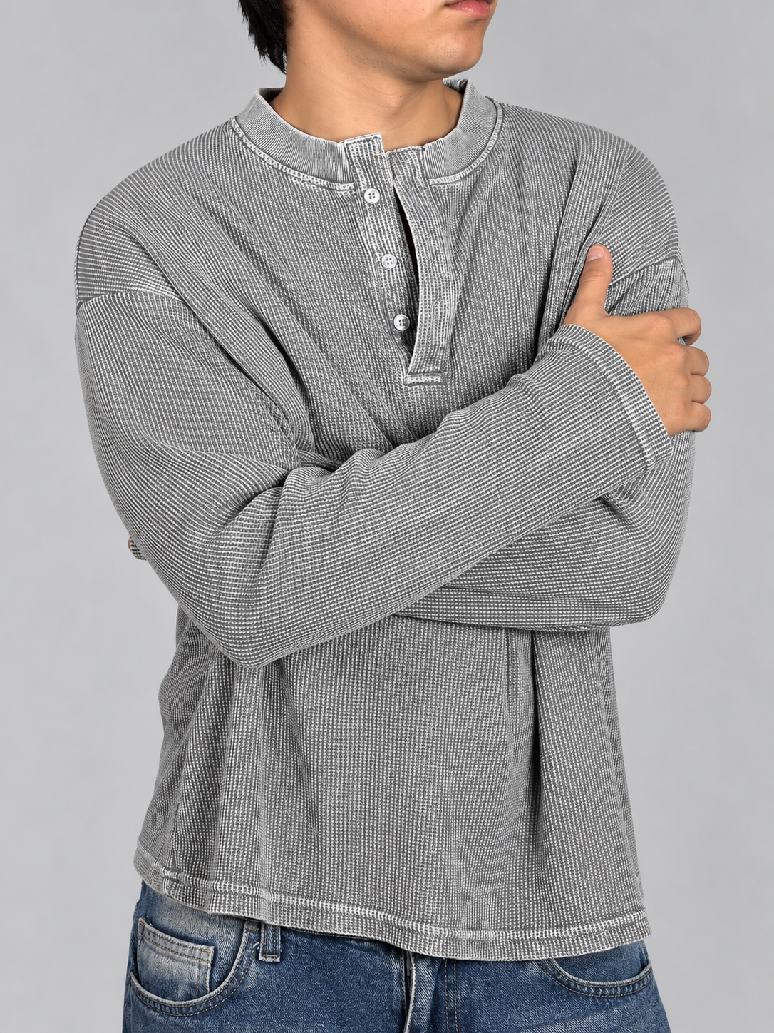 WAFFLE KNIT HENLEY