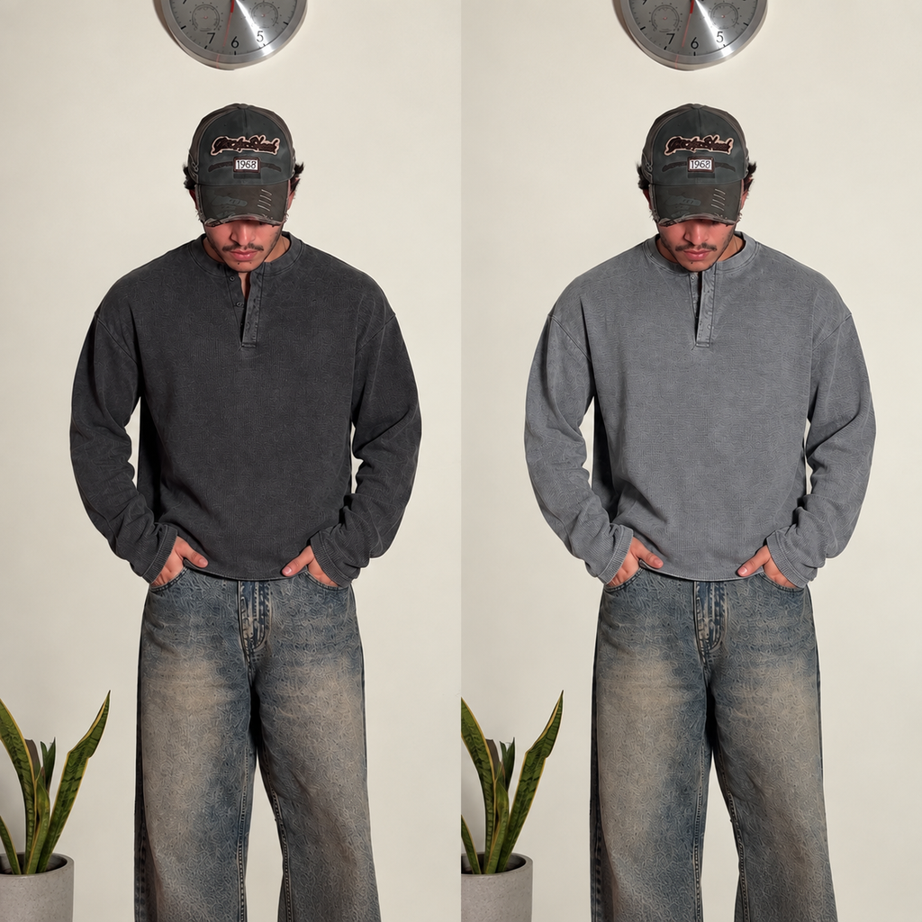 Acid Washed Henley-pack of 2