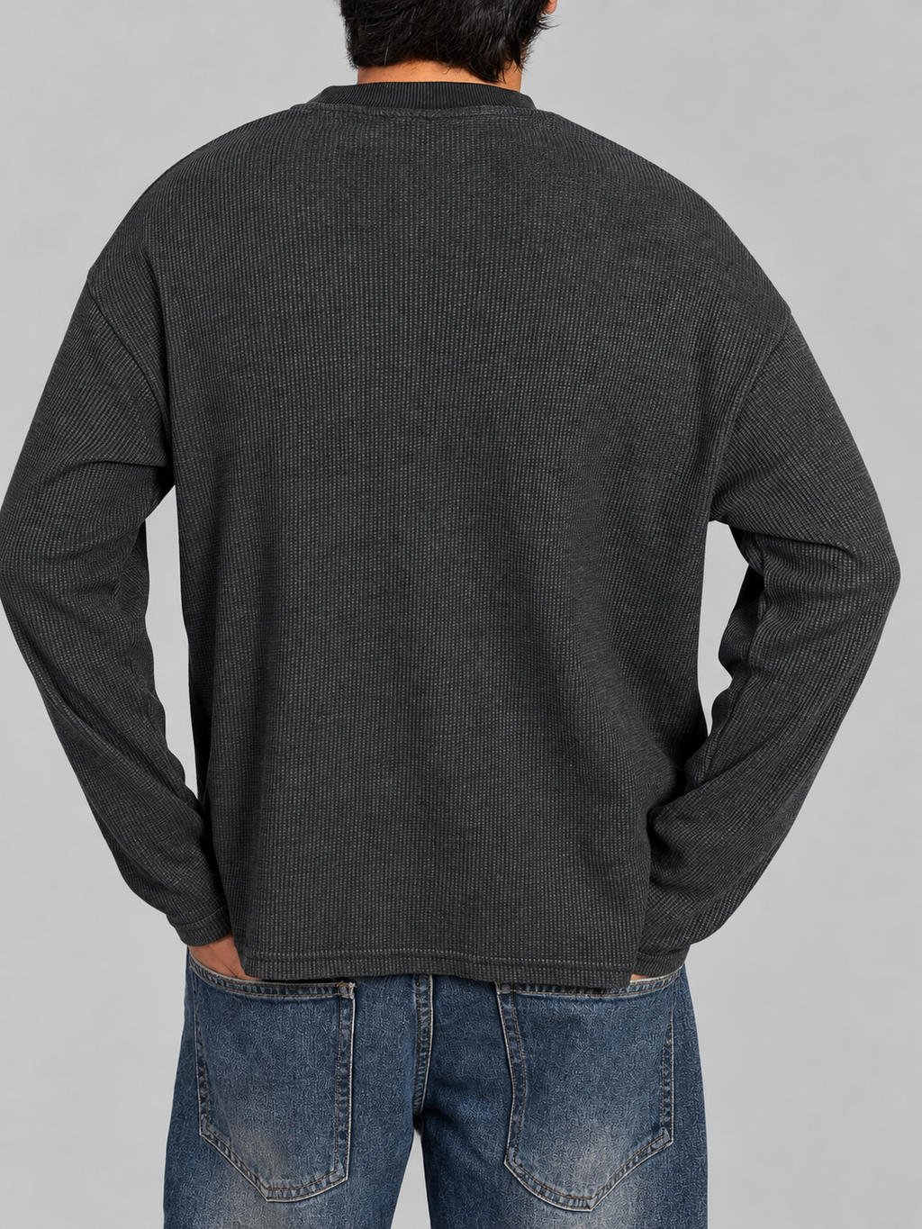 Acid Washed Henley-Dark Grey