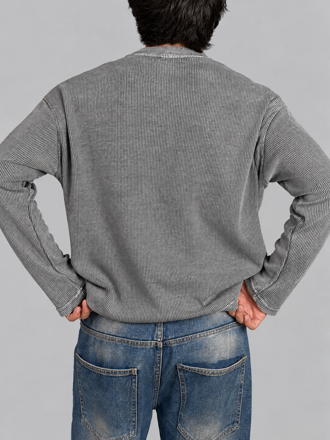 Acid Washed Henley-Light Grey