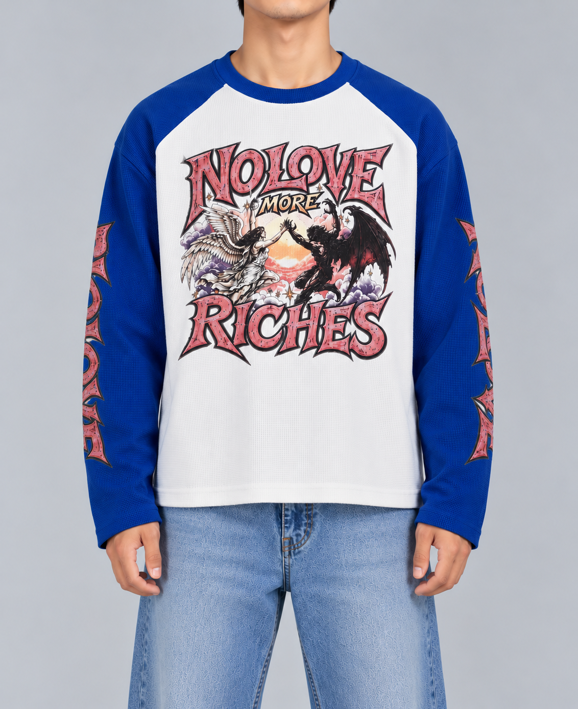 NO LOVE RAGLAN WAFFLE TEE