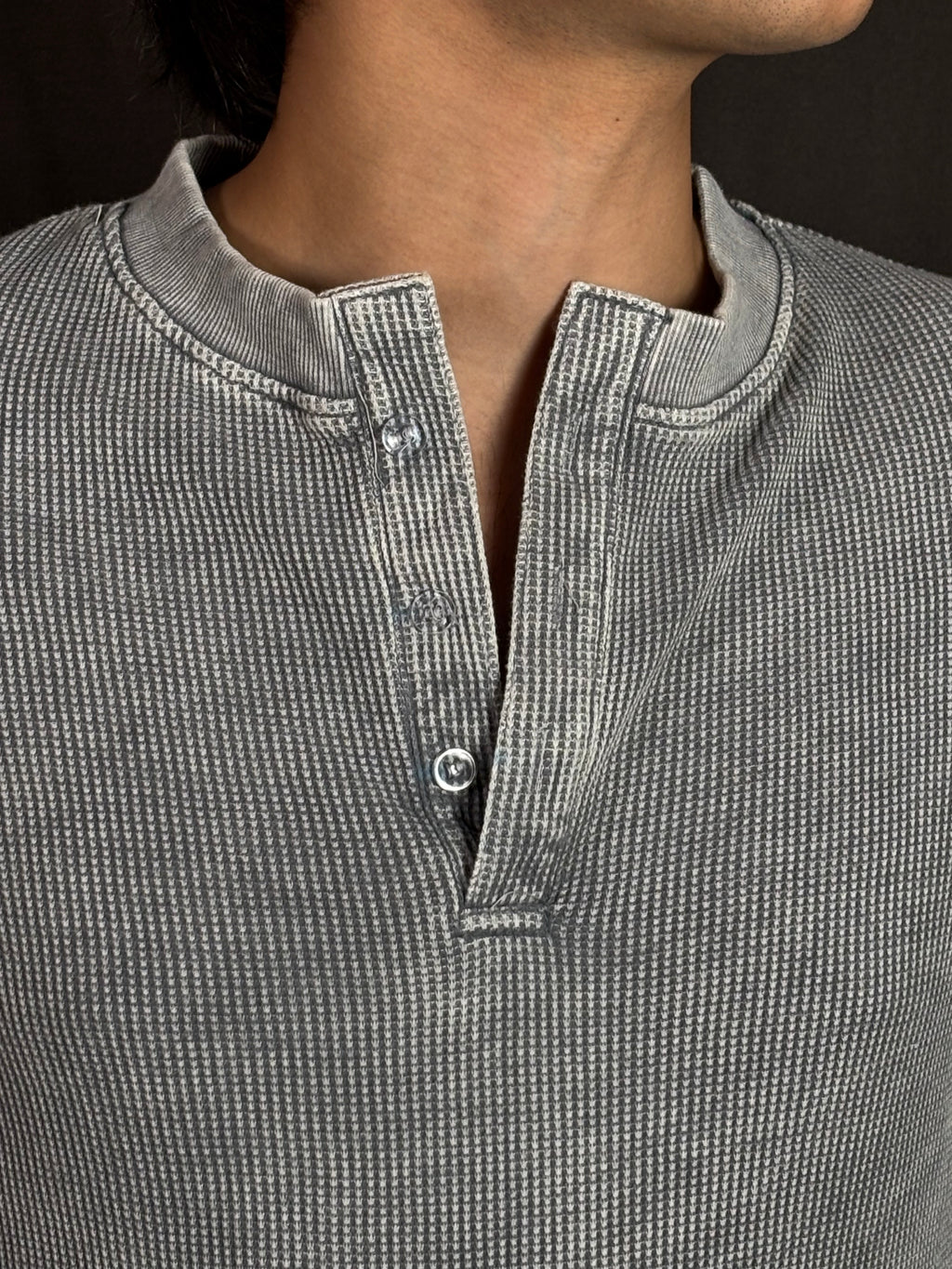 Acid Washed Henley-Light Grey