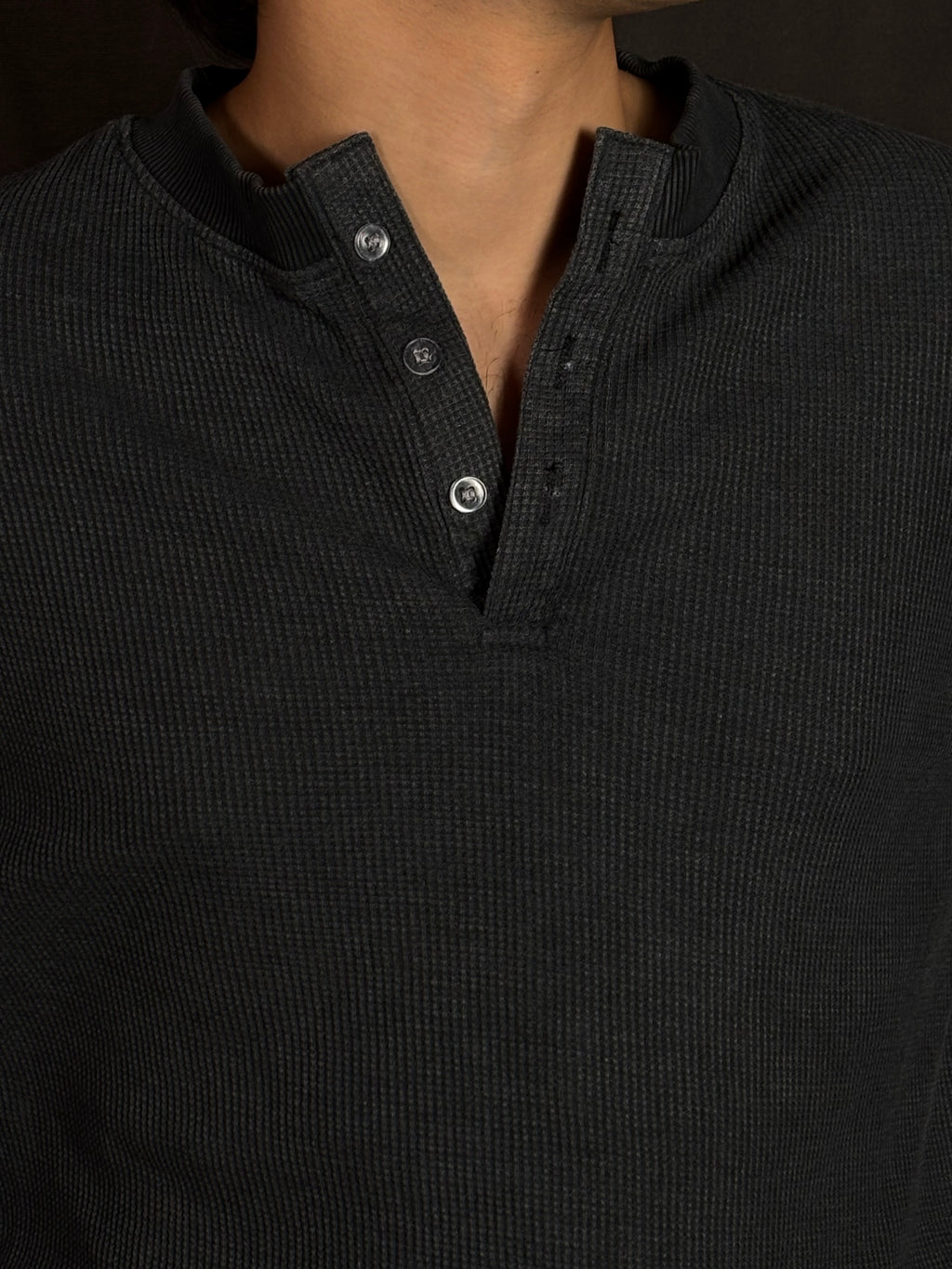 Acid Washed Henley-Dark Grey