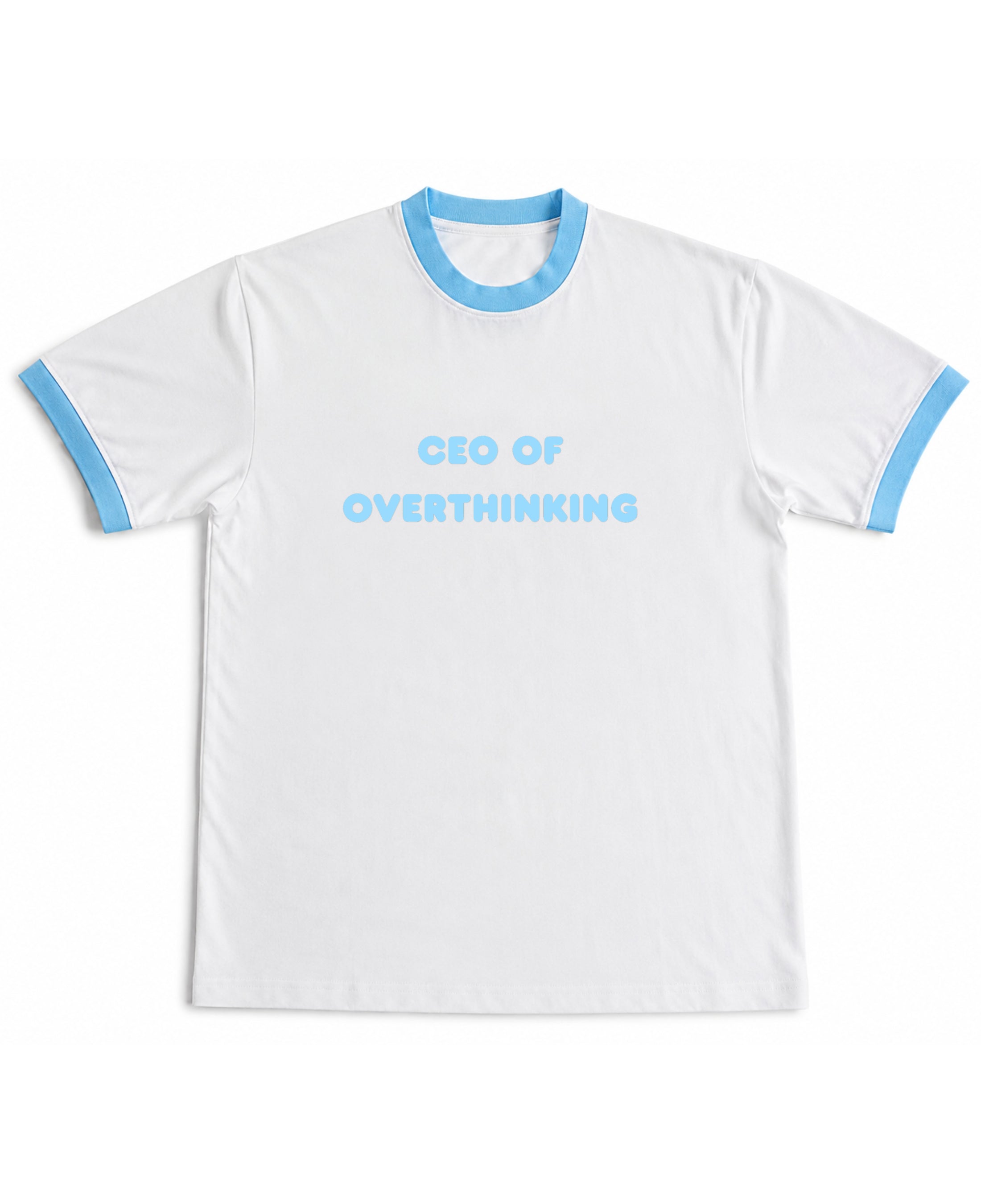 White & Sky Blue Ringer tee Front Design