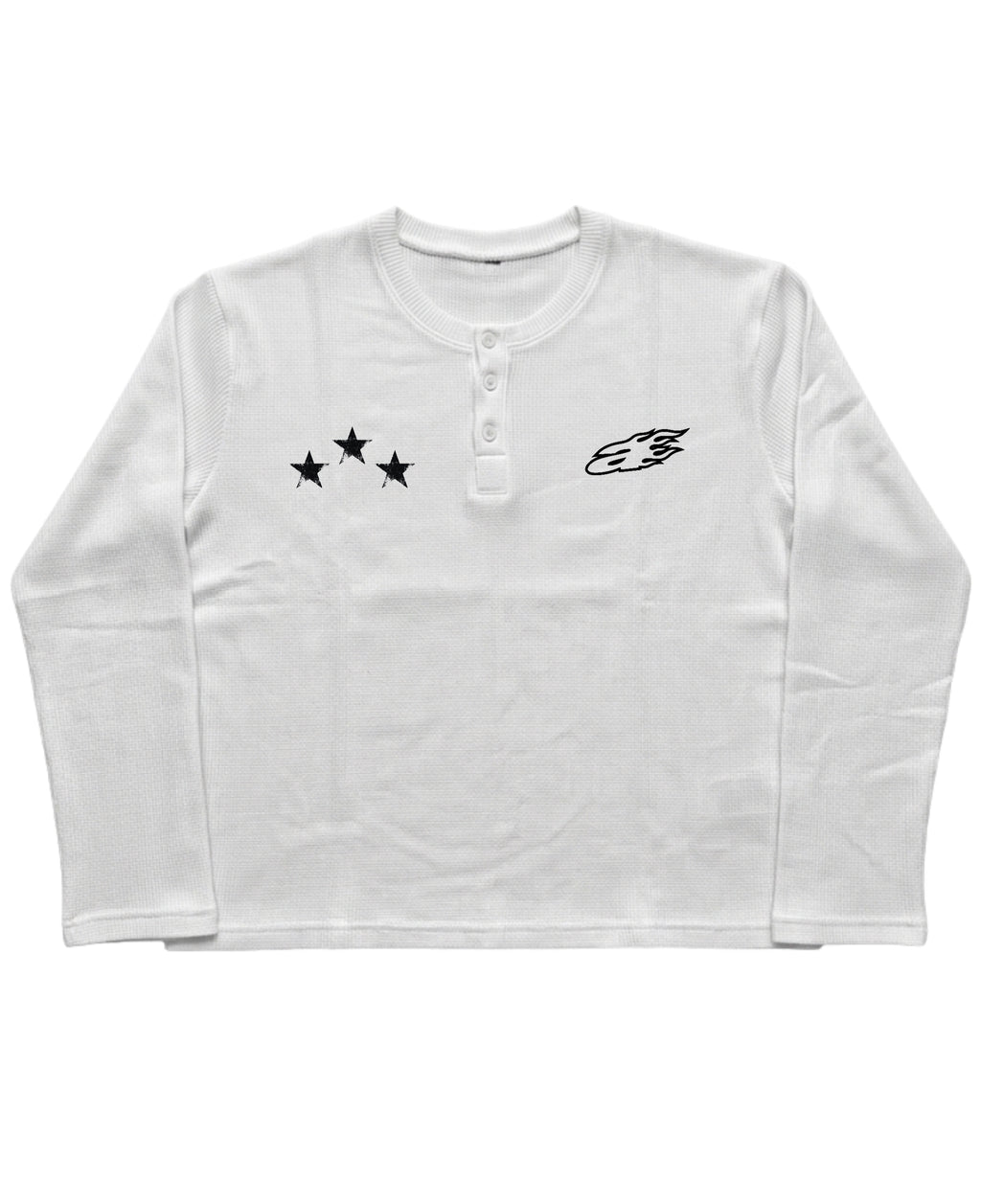 White Henley waffle knit Front Design