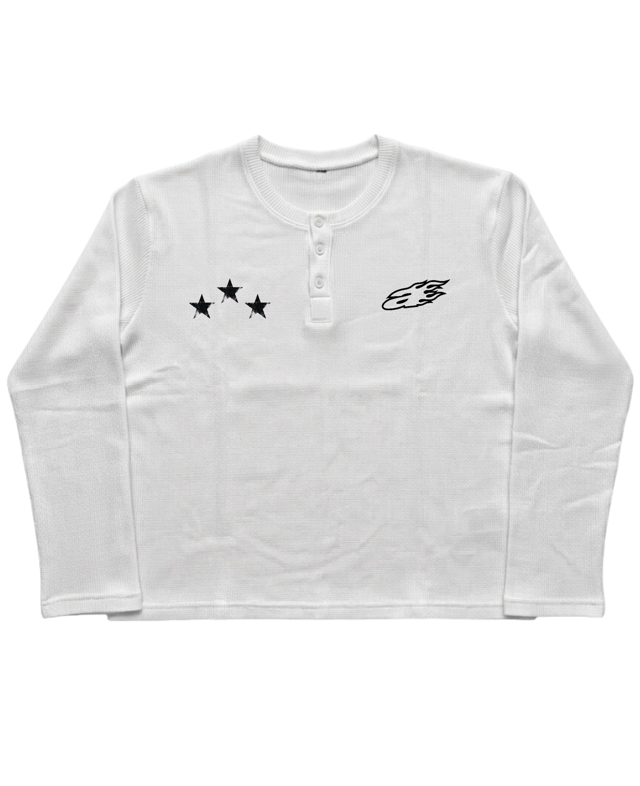 White Henley waffle knit Front Design