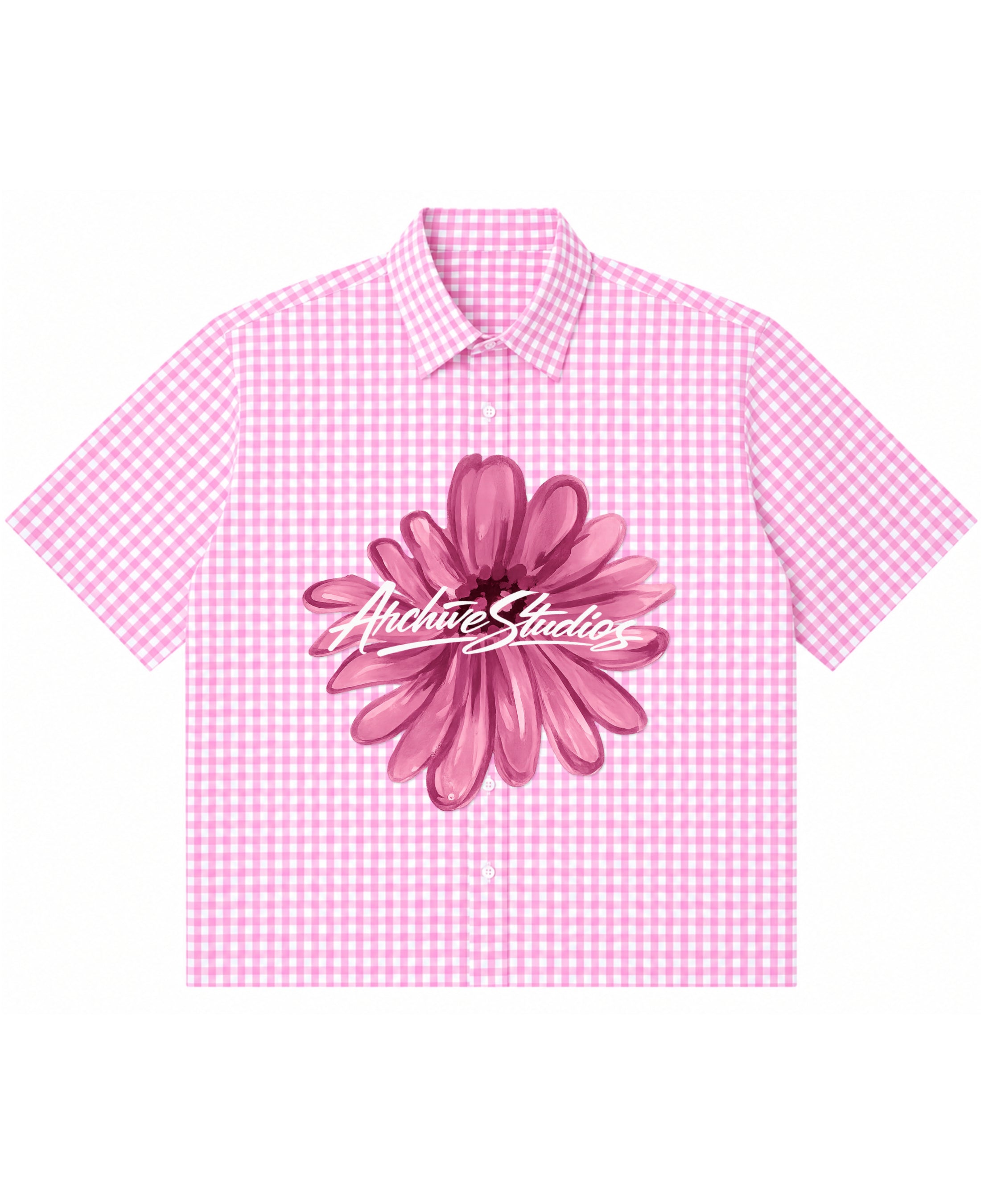 Pink Gingham Oxford Boxy Shirt Front Design