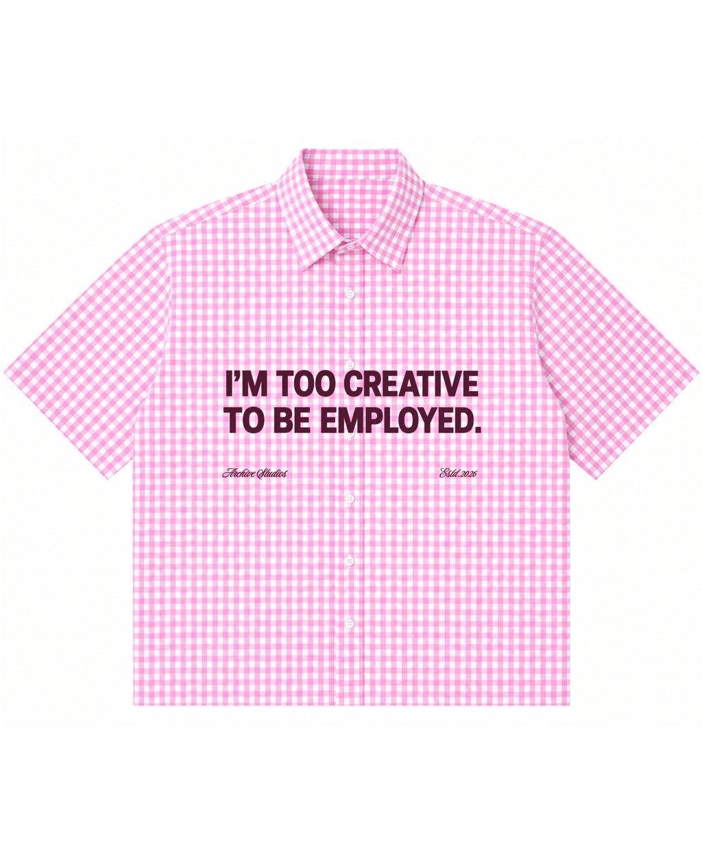 Pink Gingham Oxford Boxy Shirt Front Design