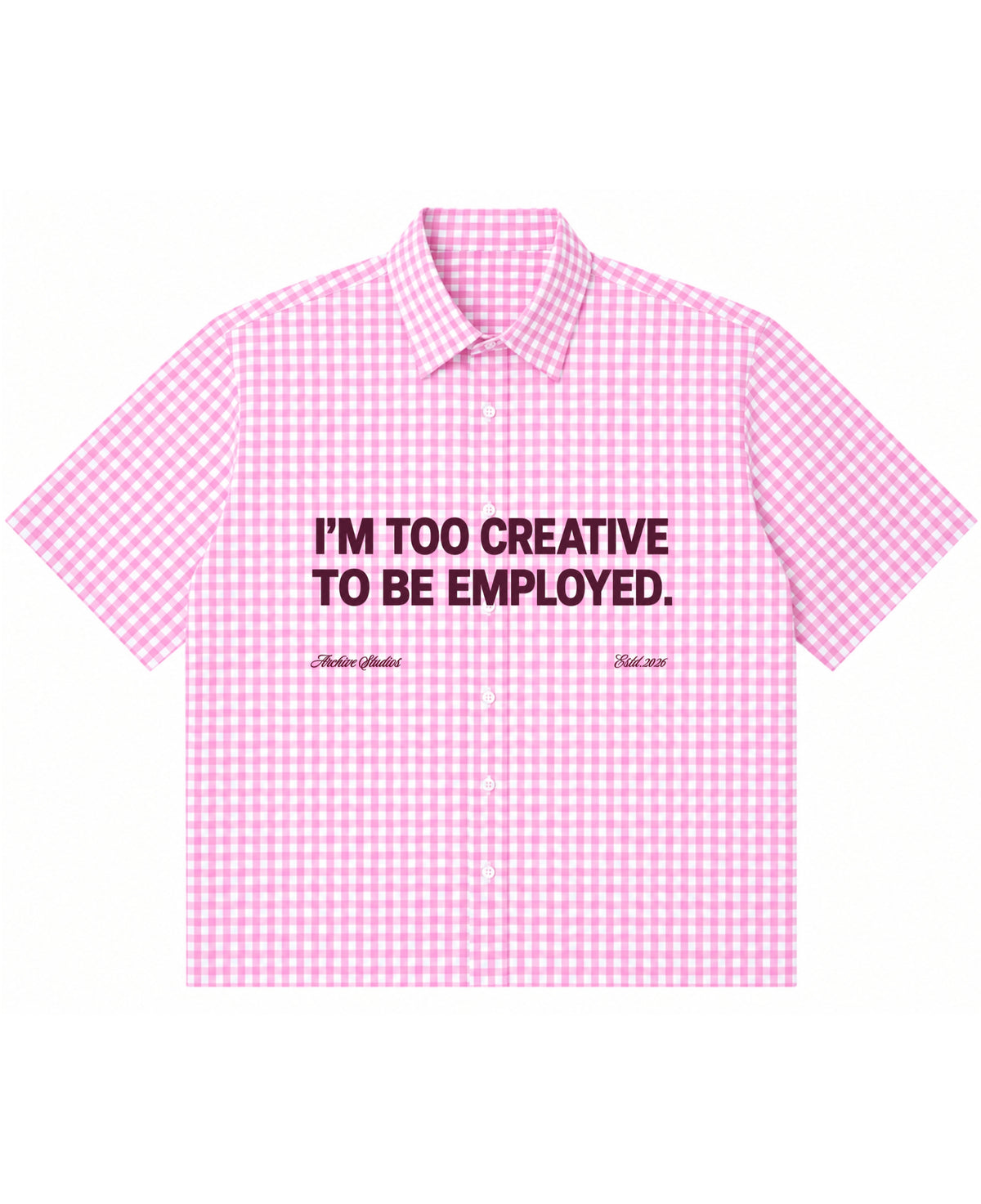 Pink Gingham Oxford Boxy Shirt Front Design